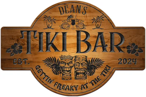 Miniatura 11 de THUYPT Cartel personalizado con reglas Tiki para bar Tiki, decoración de madera Tiki con patrón Tiki Totem, decoración tropical para playa impresa
