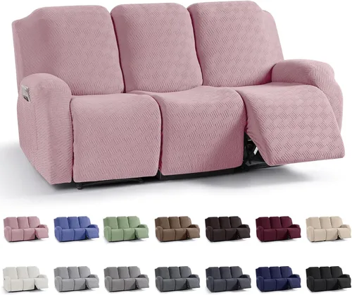 Miniatura 30 de KinCam Fundas para sillón reclinable, fundas elásticas para sillas reclinables, fundas para sofá reclinable de jacquard a rayas, protectores