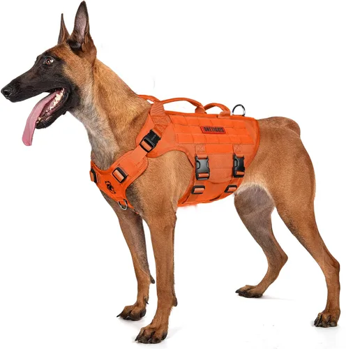 Miniatura 21 de OneTigris - Arnés táctico grande para perros, arnés de chaleco ajustable sin tirones, arnés de perro resistente con asa, paneles grandes de gancho
