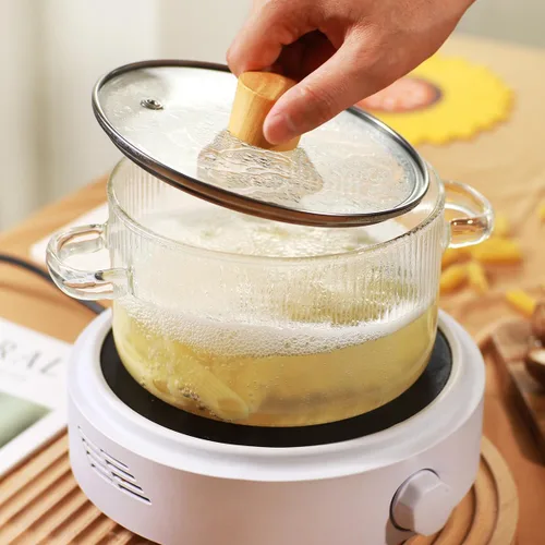 Miniatura 6 de Olla de Cocina de Vidrio Transparente con Tapa y Cepillo para Estufa - 1.5L (51oz) Olla de Vidrio Borosilicato con Cubierta - Juego de Olla