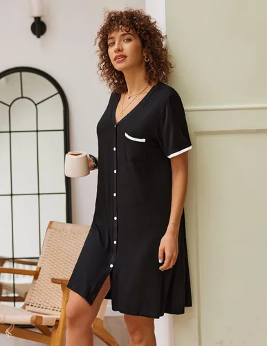 Miniatura 3 de Ekouaer - Camisones de manga corta para mujer, con botones, ropa para dormir clásica