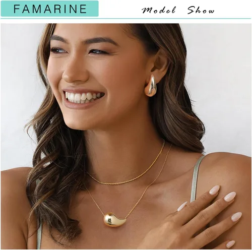 Miniatura 2 de FAMARINE Aretes de oro con forma de gota de agua para mujer, aretes grandes de oro con forma de lágrima
