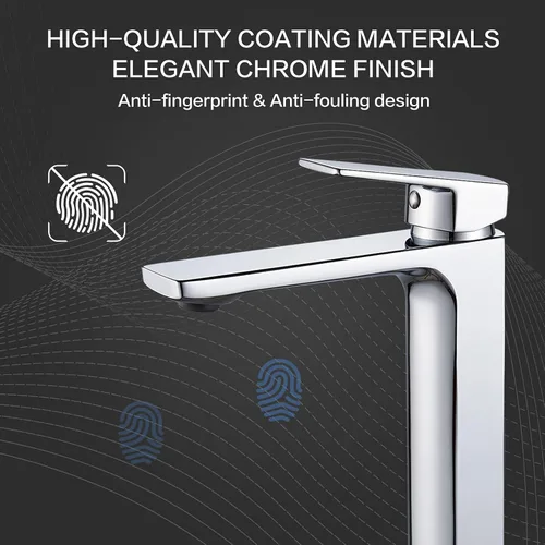 Miniatura 3 de VOTON Grifo de fregadero cromado de latón macizo, grifo alto de una sola manija para lavamanos de baño, grifo para lavabo de latón macizo, grifo