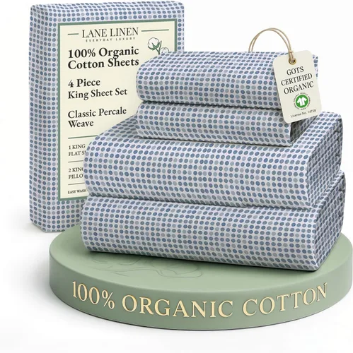 Miniatura 108 de LANE LINEN Sábanas 100% algodón orgánico para cama tamaño King, sábanas de percal suave, transpirables, de lujo, estilo hotelero, lavables a 09