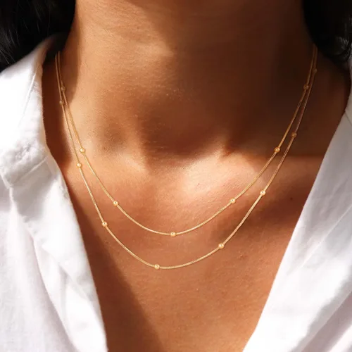Miniatura 2 de CHESKY - Gargantilla de oro para mujer, chapado en plataoro de 14 quilates, gargantilla de cuentas satélite, delgada, de moda, collares de clip
