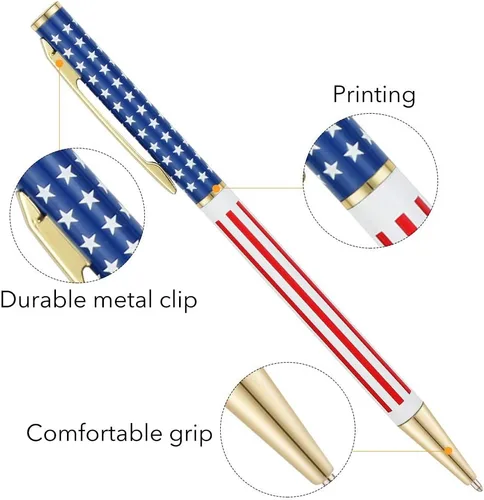 Miniatura 3 de Unibene Bolígrafos retráctiles de metal delgado a granel de 6 unidades, bandera patriótica estadounidense dorada para Swat, veterano, recuerdo
