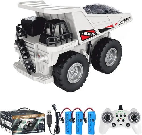 Miniatura 11 de Camión volquete con control remoto, 2.4Ghz 11 canales RC vehículo de construcción de juguete con luces de música, camión de basura de transporte