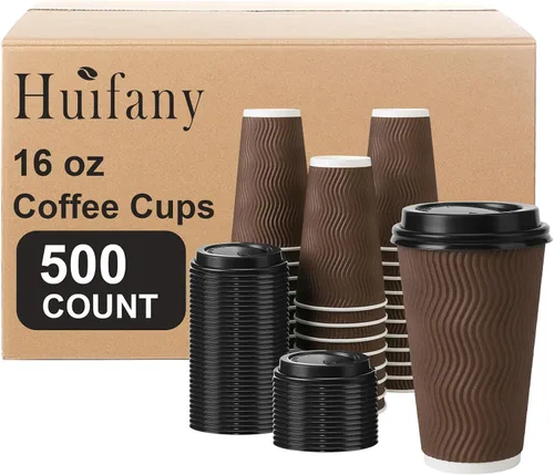 Miniatura 17 de Paquete de 100 tazas de café desechables de 8 onzas con tapas, tazas de café calientes aisladas para bebidas calientes y frías