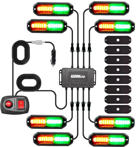 Miniatura 9 de WINECO 8 Piezas Luces LED Estroboscópicas de 12V con Función de Sincronización Ámbar Blanco 12LED Luces de Advertencia de Peligro de Emergencia