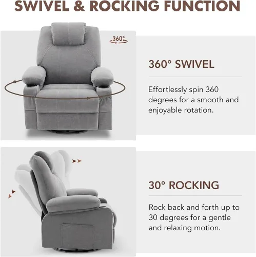 Miniatura 4 de Mecedora reclinable con masaje y calefacción, silla ergonómica giratoria para sala de estar sofá individual clásico