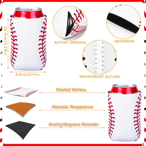 Miniatura 2 de 18 fundas plegables para enfriar latas de béisbol Insulated Neoprene, Beer Drink Beverage Can Bottle Cooler Sleeves, Sports Birthday Party