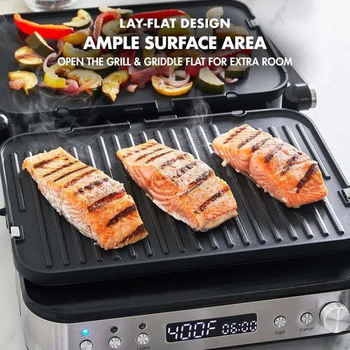 Miniatura 5 de GreenPan Parrilla Eléctrica para Interior de Acero Inoxidable 6 en 1 y Plancha, Antiadherente de Cerámica Saludable, Placas Reversibles Aptas