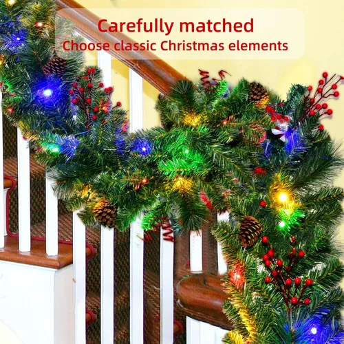 Miniatura 6 de Guirnalda de Navidad con luces de 9 pies, guirnalda de Navidad iluminada, funciona con pilas, 8 modos de iluminación, 50 luces LED, guirnalda