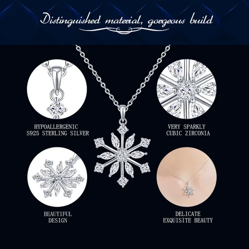 Miniatura 5 de JO WISDOM - Dije de plata de ley 925, collar con diseño grande de copo de nieve color blanco y azul de circonita
