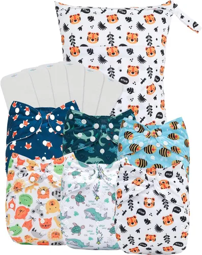 Miniatura 19 de babygoal Pañales de tela grandes, paquete de 13 para niños de 3 a 5 años, fundas de pañales de tela, paquete de 6 con 6 insertos y bolsa