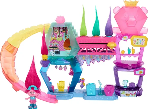 Mattel DreamWorks Trolls Band Together Juguetes, Set de juego Mount Rageous con muñeca pequeña de la Reina Poppy y más de 25 accesorios, 4 Hair Pops