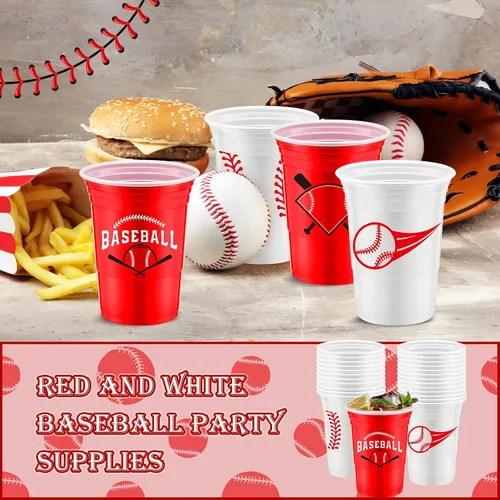 Miniatura 6 de Norme 48 piezas Suministros para fiesta de béisbol a granel 16 oz Vaso de plástico grueso desechable para fiesta de béisbol para bebidas frías