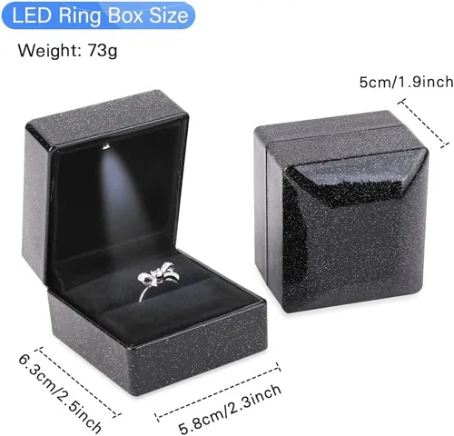 Miniatura 6 de iSuperb Caja de anillo con luces LED, 2 unidades, para propuestas, compromisos, bodas, regalos (paquete de 2 unidades, cielo estrellado, negro)