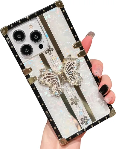 Miniatura 30 de Bonita funda compatible con Samsung Galaxy S22 Ultra, soporte plegable de lujo con diseño de mariposa brillante para mujeres y niñas, funda Blanco