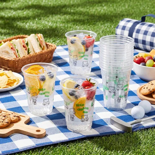 Miniatura 2 de Qinyoung 50 piezas de suministros para fiestas de golf, vasos de plástico transparente de 12 onzas, desechables, Let's Par-tee para deportes