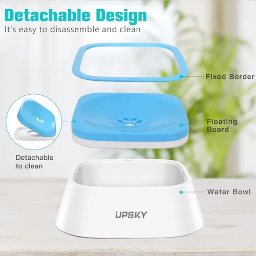 Miniatura 2 de UPSKY Cuenco antideslizante para beber lentamente, dispensador de agua para mascotas sin derrames de 35 onzas para perros y gatos