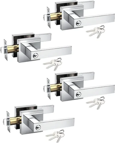 Miniatura 9 de KNOBWELL Juego de 6 manijas de puerta de entrada resistentes color negro mate con llave igual/combo con llave, manija de puerta clásica