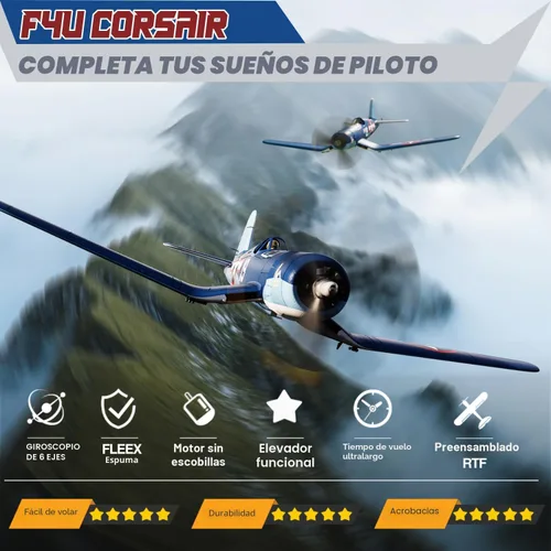 Miniatura 2 de LEAMBE Avión RC sin escobillas de 4 canales F4U Corsair 500mm, avión a control remoto de combate RTF con giroscopio de 6 ejes, 3 modos y acrobacias