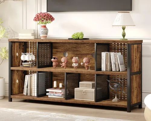 Miniatura 11 de LVB Estantería Horizontal Negra, Organizador de Almacenamiento Moderno en Cubos Estantería, Estante Industrial Ancho Largo de Madera Metal