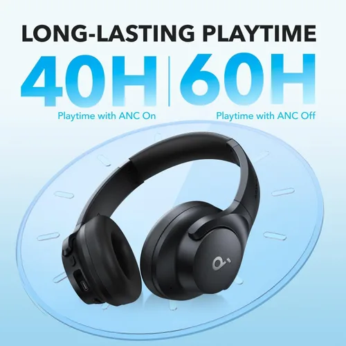 Miniatura 5 de Soundcore by Anker Q20i Auriculares híbridos con cancelación activa de ruido, Bluetooth inalámbrico supraaurales, 40H de reproducción prolongada