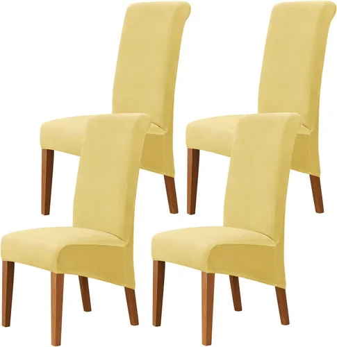 Miniatura 36 de Juego de 2 fundas de terciopelo para sillas de comedor, color beige, fundas elásticas para sillas de comedor y cocina, reutilizables, protector