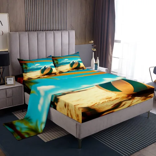 Miniatura 10 de Erosebridal Juego de sábanas de ballena náutica, tamaño individual, juego de ropa de cama vintage azul con ondas oceánicas para niños y niñas