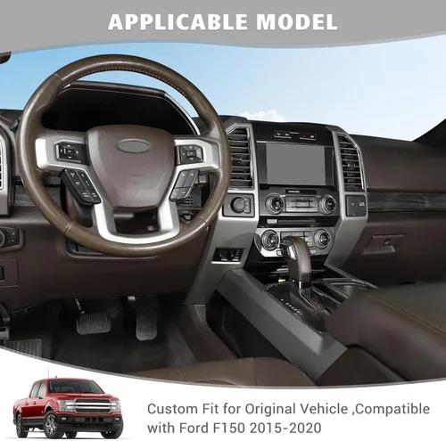 Miniatura 2 de Jimen Compatible con Ford F150 2015-2020, 4 Piezas Cubierta del Panel de la Consola Central Accesorios de Moldura Interior (Grano de Madera Negra)