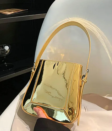 Miniatura 6 de Bolso hobo para mujer, de charol, de color plateado brillante, bolso de hombro Y2K, bolso de hombro para fiesta 2023