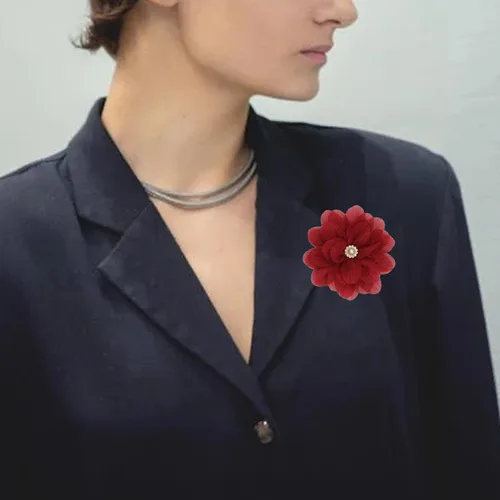 Miniatura 3 de Broche grande de flores de rosa, vintage, delicada, tela de satén, camelia, alfileres de solapa, hechos a mano, collar de flores grandes, para boda