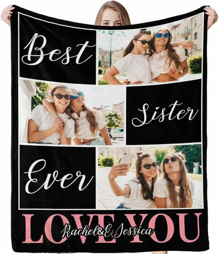 Miniatura 13 de Regalos para hermanas de hermana manta con collage de fotos, mantas de fotos personalizadas para hermanas, mejores amigas, mujeres, manta de amistad
