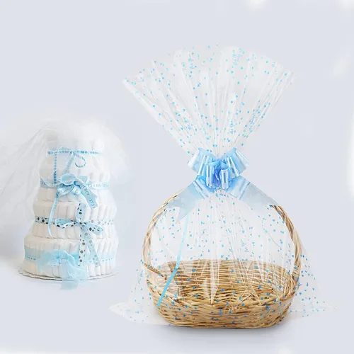 Miniatura 5 de Yotelab Bolsas grandes de celofán, envoltura transparente de corazón azul para cesta de regalo, 22 x 33 pulgadas, 10 bolsas de regalo de celofán