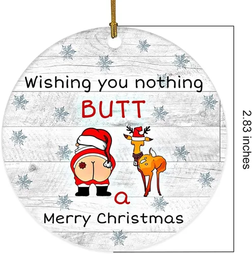 Miniatura 2 de Adorno de cerámica divertido - Papá Noel travieso y ciervo "Deseo que no te traiga nada más que una feliz Navidad" - Adornos para el hogar, adorno