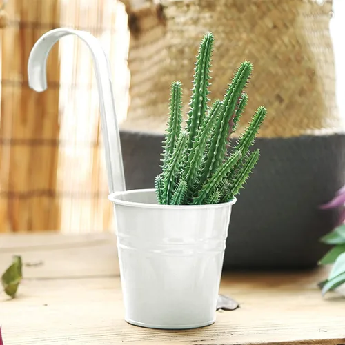 Miniatura 8 de Foraineam Paquete de 12 macetas colgantes de metal blanco, para balcón, jardín, macetas con ganchos desmontables y agujero de drenaje