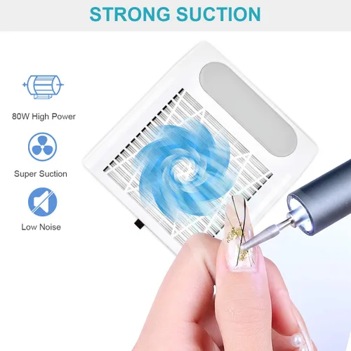 Miniatura 2 de Colector de polvo de uñas (no requiere bolsa), potente colector de polvo al vacío de uñas de 80 W con 2 filtros, extractor de polvo de bajo ruido