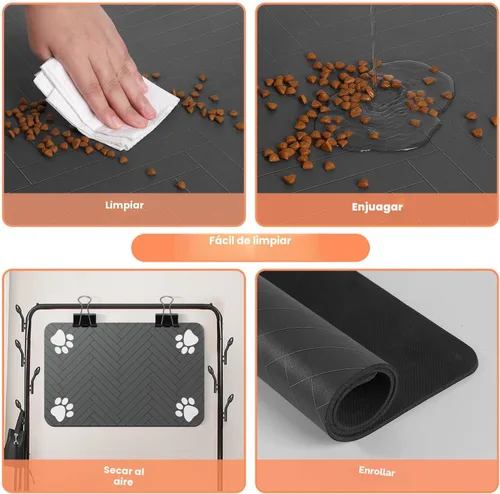 Miniatura 4 de Alfombrilla de alimentación para mascotas, mantel individual absorbente para tazón de comida y agua, con base de goma impermeable, de secado rápido