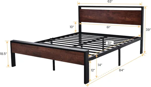 Miniatura 2 de SHA CERLIN Estructura de cama de plataforma de metal de 14 pulgadas tamaño Queen con cabecero y piecero de madera, base para colchón, no necesita
