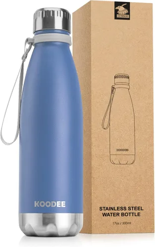 Miniatura 31 de koodee Botella deportiva de agua aislada al vacío de doble pared de acero inoxidable, 17 oz, con forma de botella de refresco, a prueba de fugas