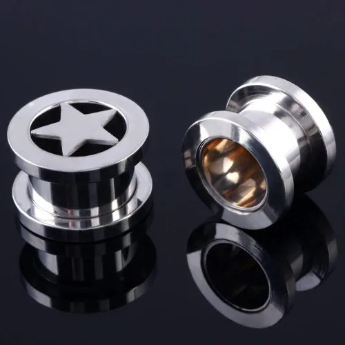 Miniatura 3 de Par de túneles estrella con tapones de acero inoxidable, tornillos, expansor de oreja, dilatador, medidores de perforación con O-Ring, moda punk