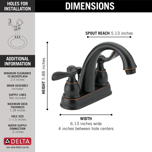 Miniatura 4 de Llave monocontrol Delta Windemere B2596 para pileta de baño con llave doble, B2596LF-OB