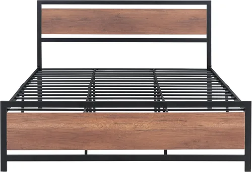 Miniatura 7 de Base de cama de plataforma tamaño Queen con cabecera de madera rústica vintage, marco de cama resistente con almacenamiento, no necesita somier
