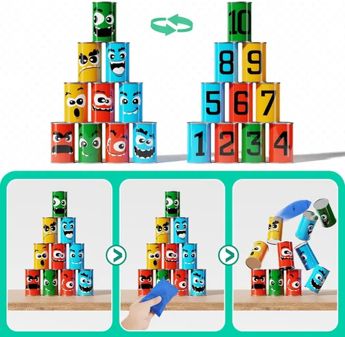Miniatura 6 de Redllo Juego Combinado de 58 Piezas de Juegos de Carnaval, Tablero de Dardos Derribar Latas Juego de Lanzamiento de Bolsas de Frijoles Fiesta