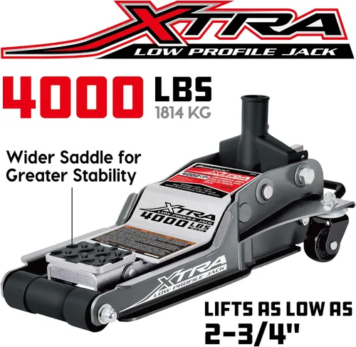 Miniatura 2 de Powerbuilt Xtra Gato de Suelo de Perfil Bajo para Vehículos con Barra de Seguridad, Gato Extra Bajo para Automóvil - Capacidad de Carga de 2