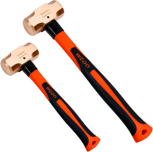 Miniatura 20 de WEDO Juego de martillo de trineo de cobre de 3 piezas, 3 lb+4 lb+5 libras, mango de fibra de vidrio, forja, resistente a la corrosión, estándar DIN