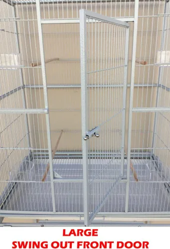 Miniatura 7 de Gran jaula doble con divisor central para pájaros, casa del árbol, jaula de vuelo para loros, rejilla para cría, comedero, puertas laterales