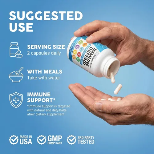Miniatura 6 de Suplemento de apoyo de defensa inmunológica 8 en 1 con zinc 50 mg de quercetina, VIT C 1000 mg, vitamina D3 5000 IU, saúco, curcumina, jengibre